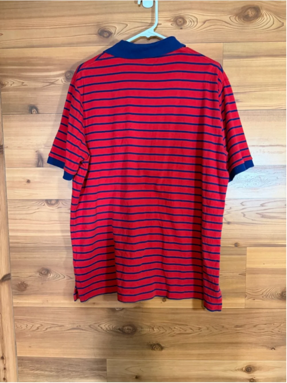 Polo Ralph Lauren classic fit red navy blue striped short sleeve cotton polo L